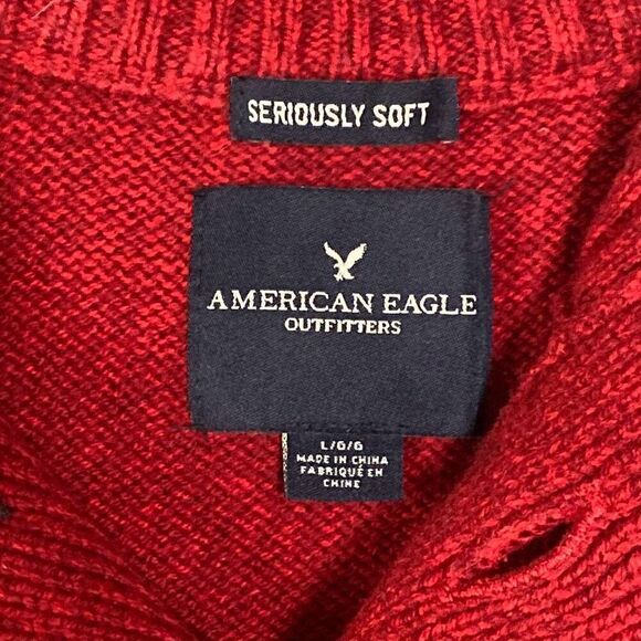 American Eagle Seriously Soft Red Black Gray Colorblock Sweater Men Size Large - Picture 2 of 12